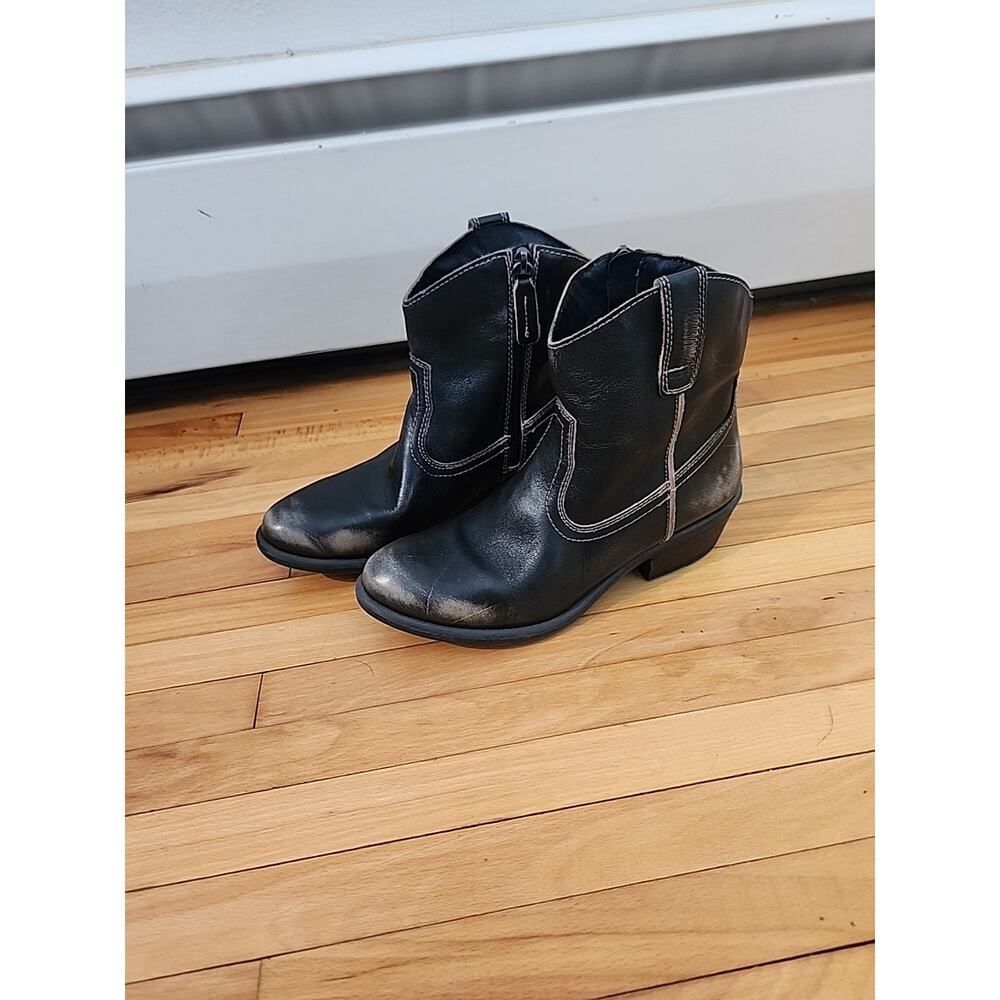 Miz Mooz Leather Ankle Boots 6.5 Zip Size 36 Leather Upper Cowgirl Gray Cowboy